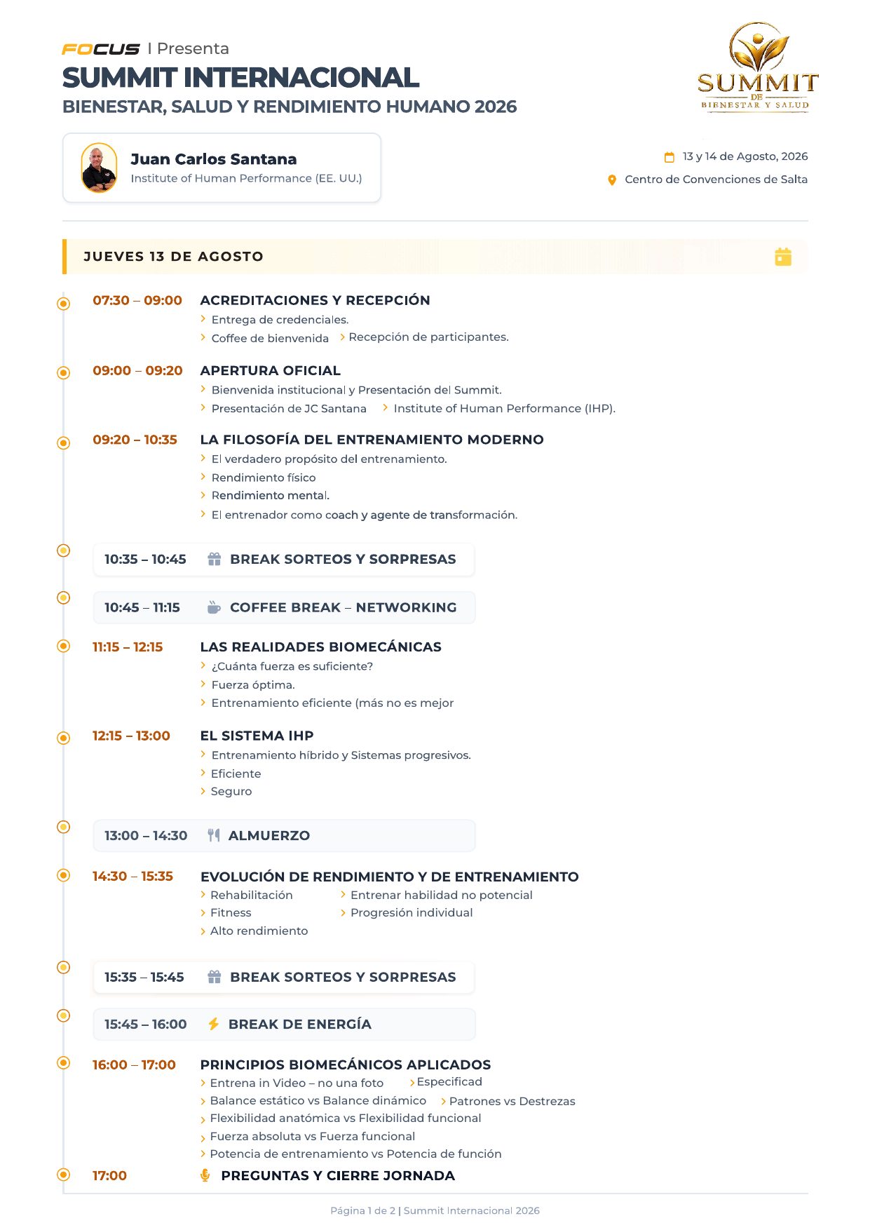 Cronograma Jueves 13 de Agosto